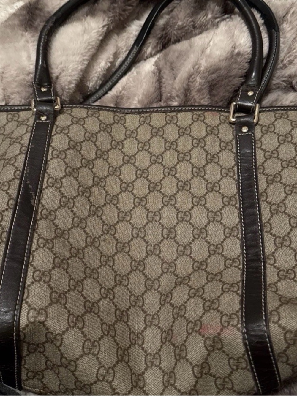 Gucci Beige GG Canvas Tote with Dark Brown Leather Trim - Picture 5 of 7